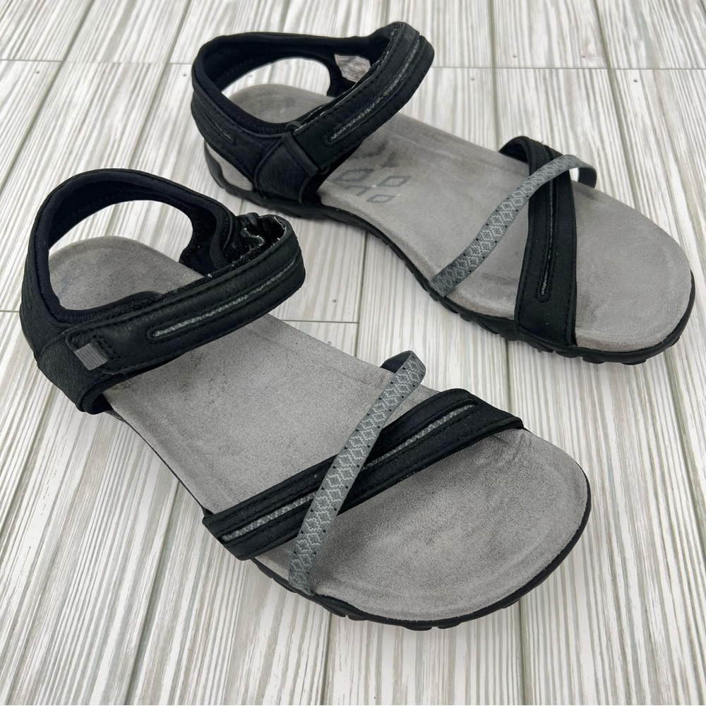 Merrell black gray ankle strap hook and loop outdoor active river sandals 9